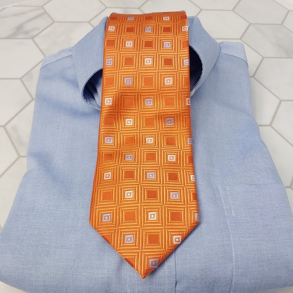 Men's MICHAEL KORS 100% Silk Tie Orange Geometric Pattern. - Picture 2 of 8
